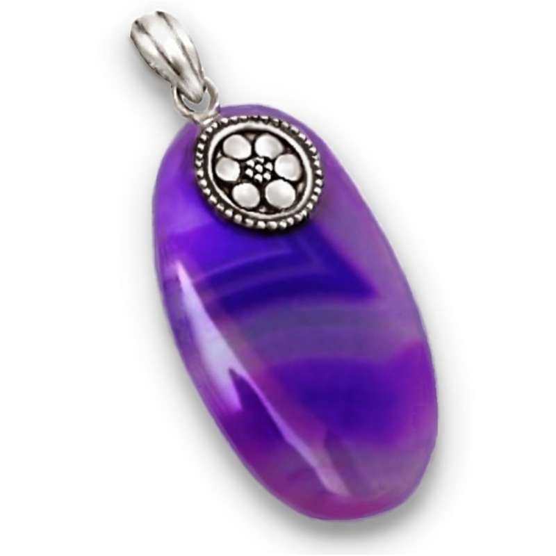 Natural Purple Botswana Agate Gemstone in Solid .925 Sterling Silver Pendant