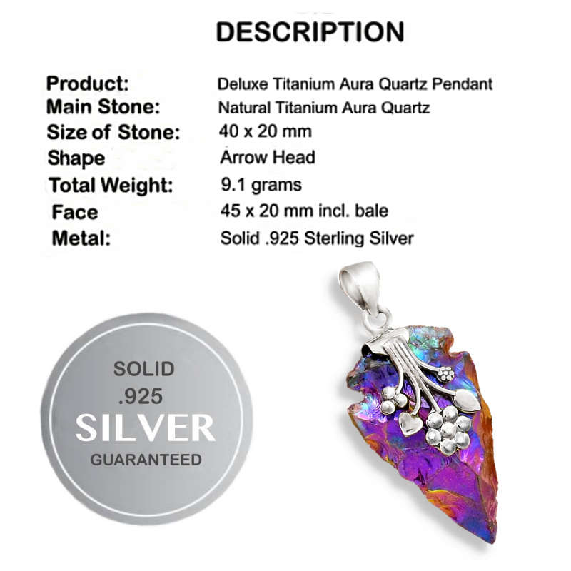 Natural Titanium Aura Quartz Gemstone set in Solid 925 Sterling Silver Pendant