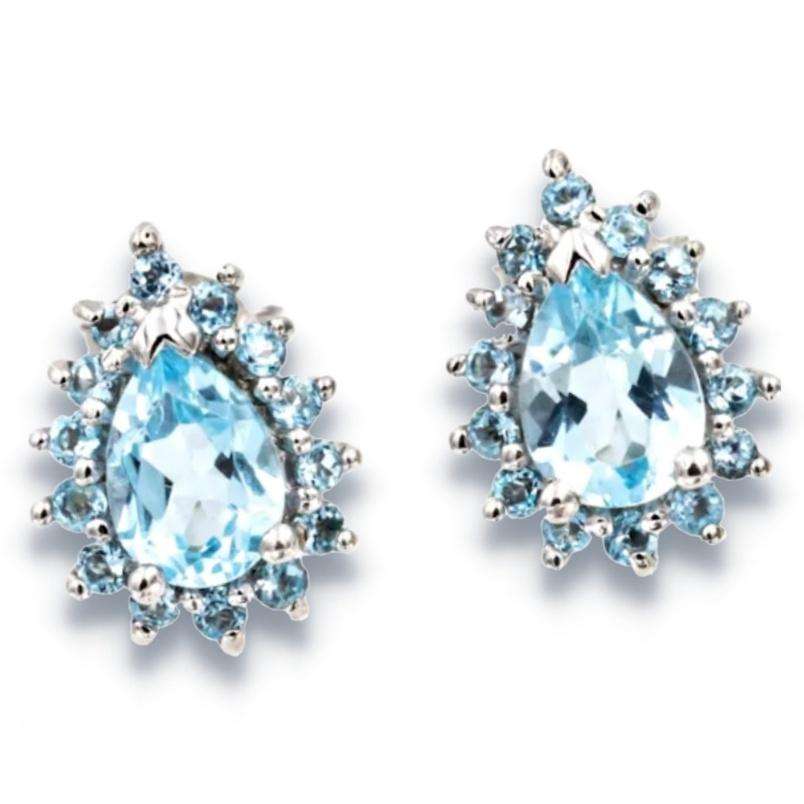 Genuine 7 X5 mm AAA Top Sky Blue Topaz Gemstone  .925 Sterling Silver Earrings
