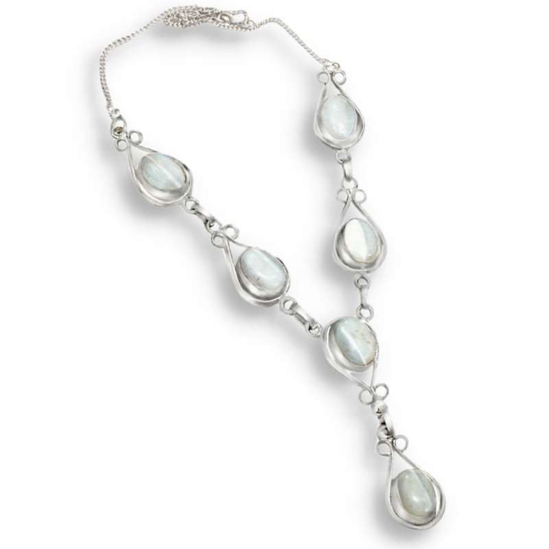 Natural Mother of Pearl Ovals Set in .925 Sterling Silver Plated Elegant Handmade Necklace