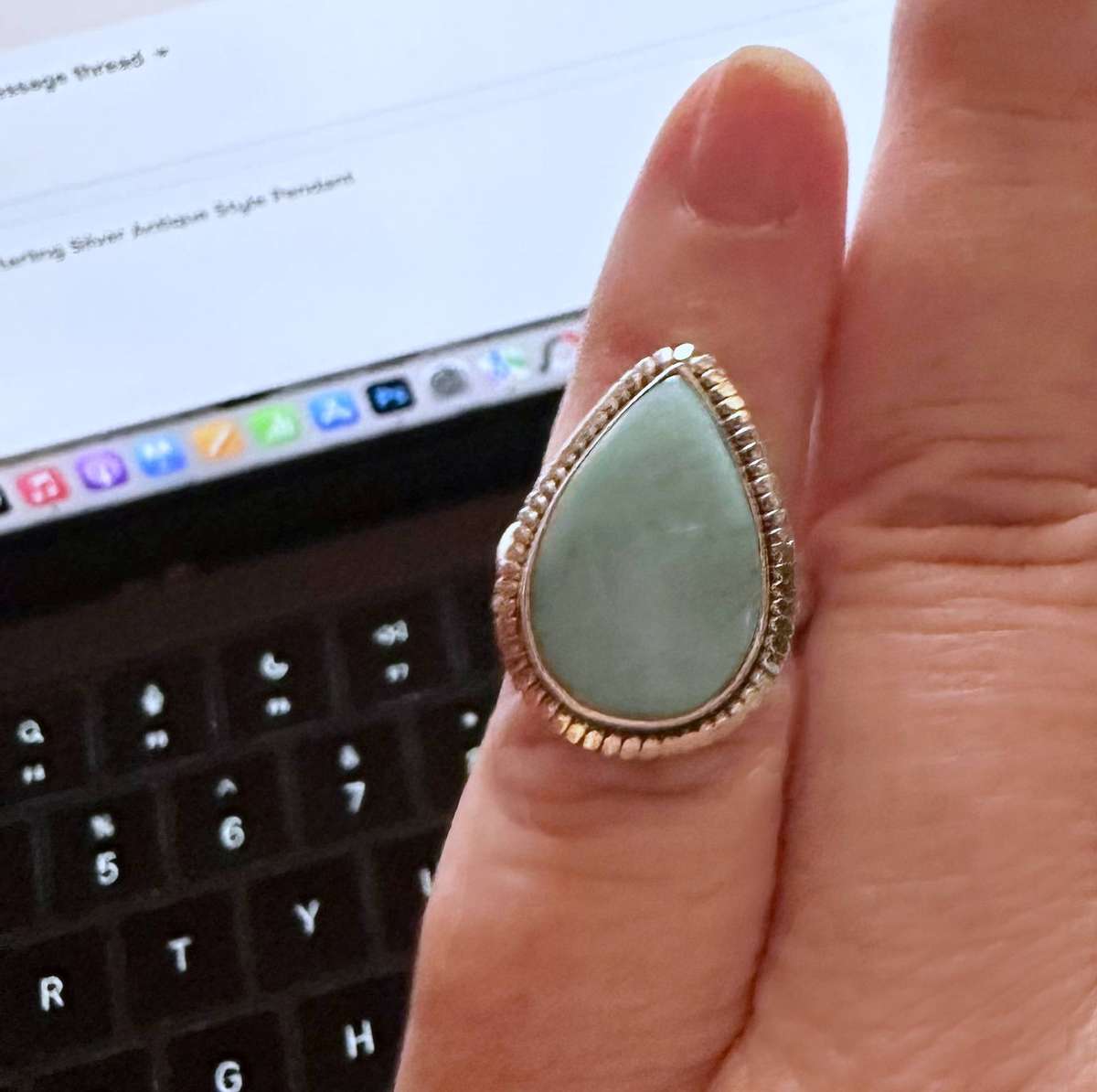 20 x 12 mm Natural Caribbean Blue Larimar Pear set in Solid .925 Sterling Silver Ring Size 6.5 or N