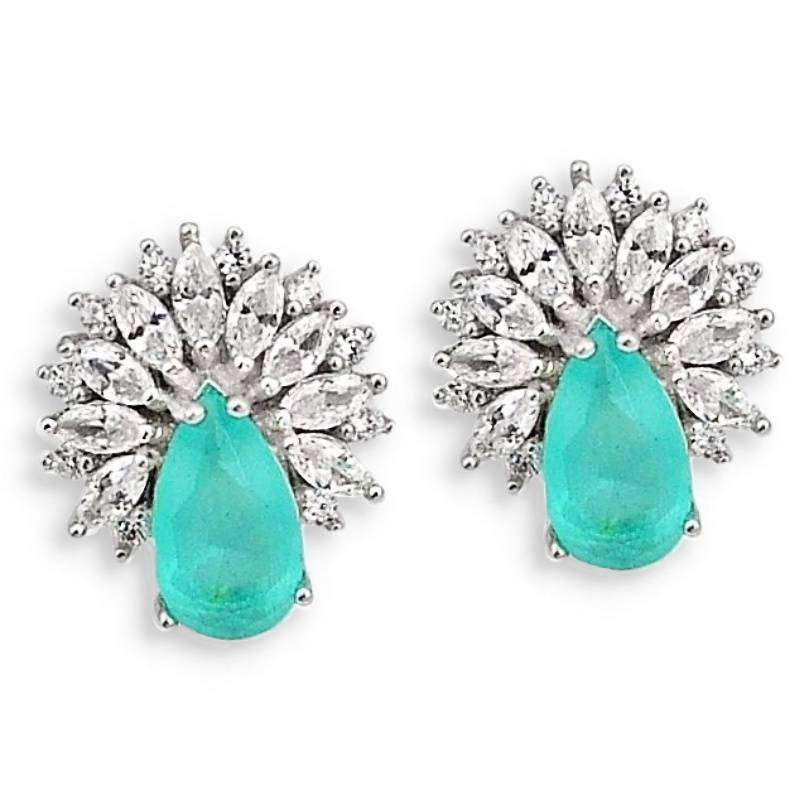 10.02 cts Aqua Green Chalcedony, White Topaz Solid .925 Sterling Silver Dainty Fine Stud Earrings
