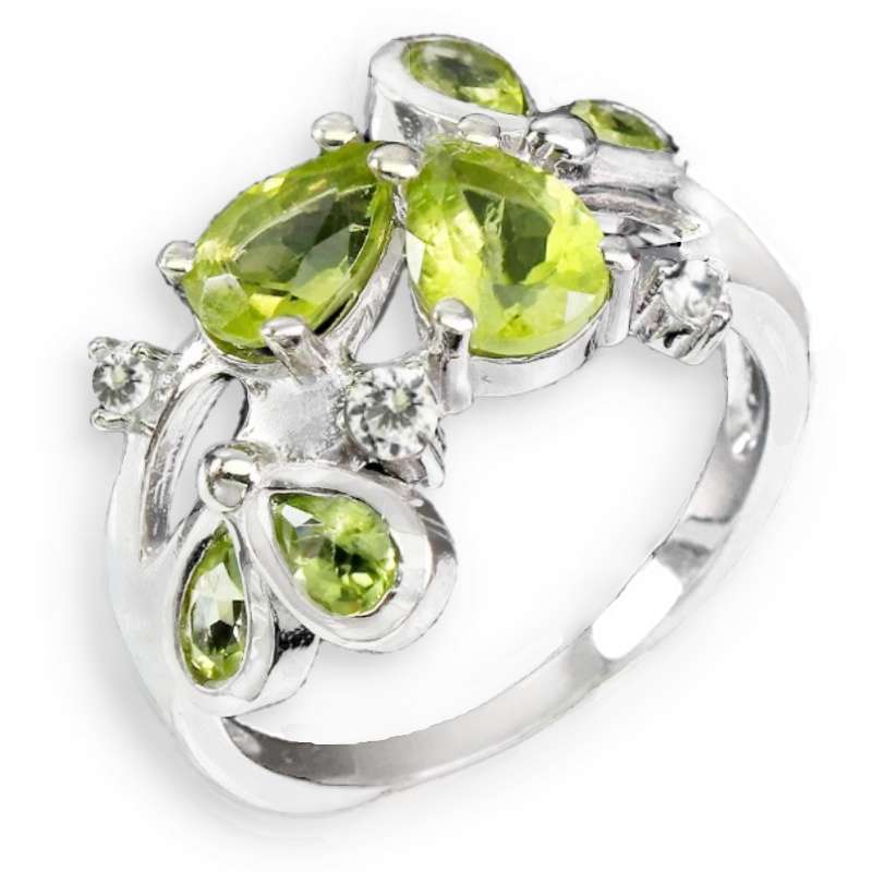Deluxe Natural Unheated Peridot Gemstone in Solid .925 Sterling Silver 14K WG Ring Size US 7 / O