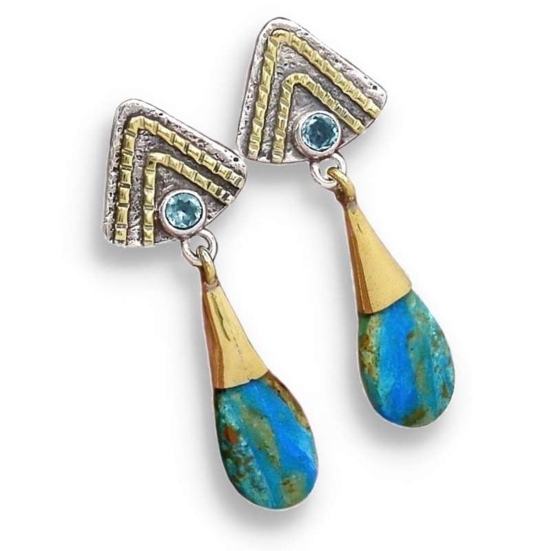 Extremely Rare -Genuine Peruvian Blue Opal, Blue Topaz Set in Solid .925 Sterling Silver Earrings