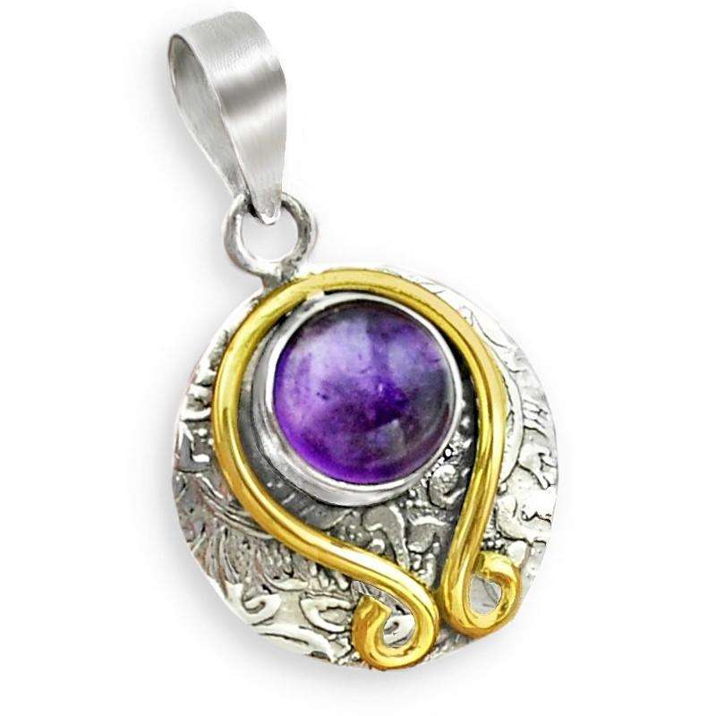 3.50 cts Two Tone Natural Unheated Purple Amethyst Gemstone in Solid .925 Sterling Silver Pendant