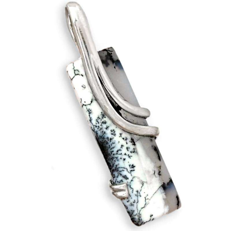 Natural Merlinite Dendritic Opal Rectangle Shape Gemstone set in Solid. 925 Sterling Silver Earrings