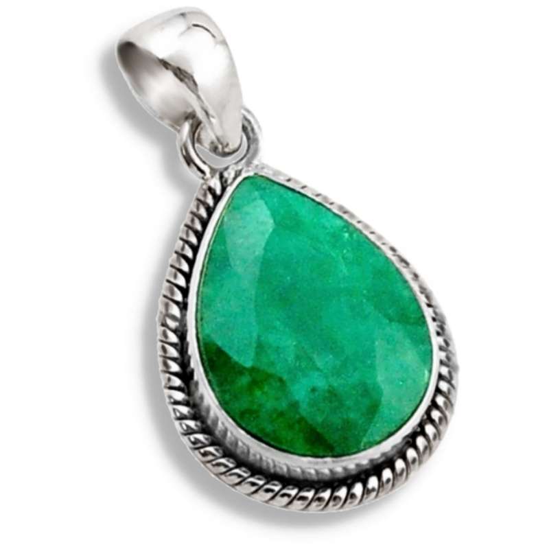Dainty Natural Indian Emerald Pear Shape Gemstone set in Solid 925 Sterling Silver Pendant