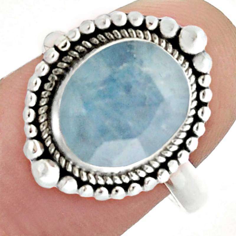 5.08 cts Natural Aquamarine Gemstone Set Solid .925 Sterling Silver Ring Size 8.5 or Q 1/2
