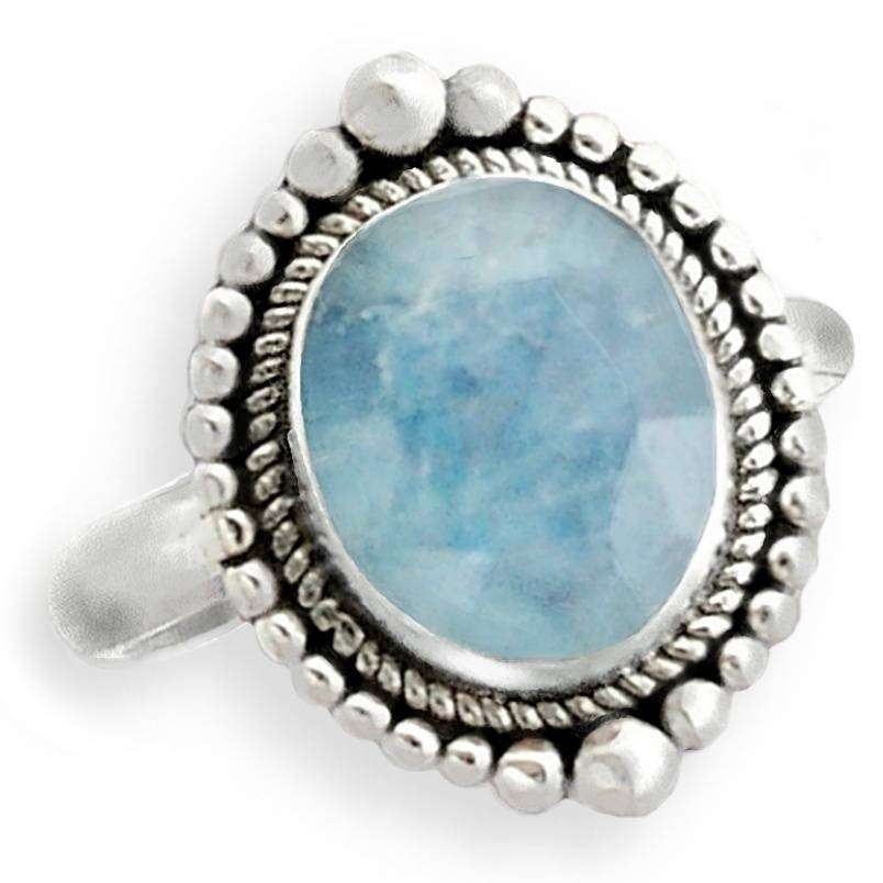 5.08 cts Natural Aquamarine Gemstone Set Solid .925 Sterling Silver Ring Size 8.5 or Q 1/2