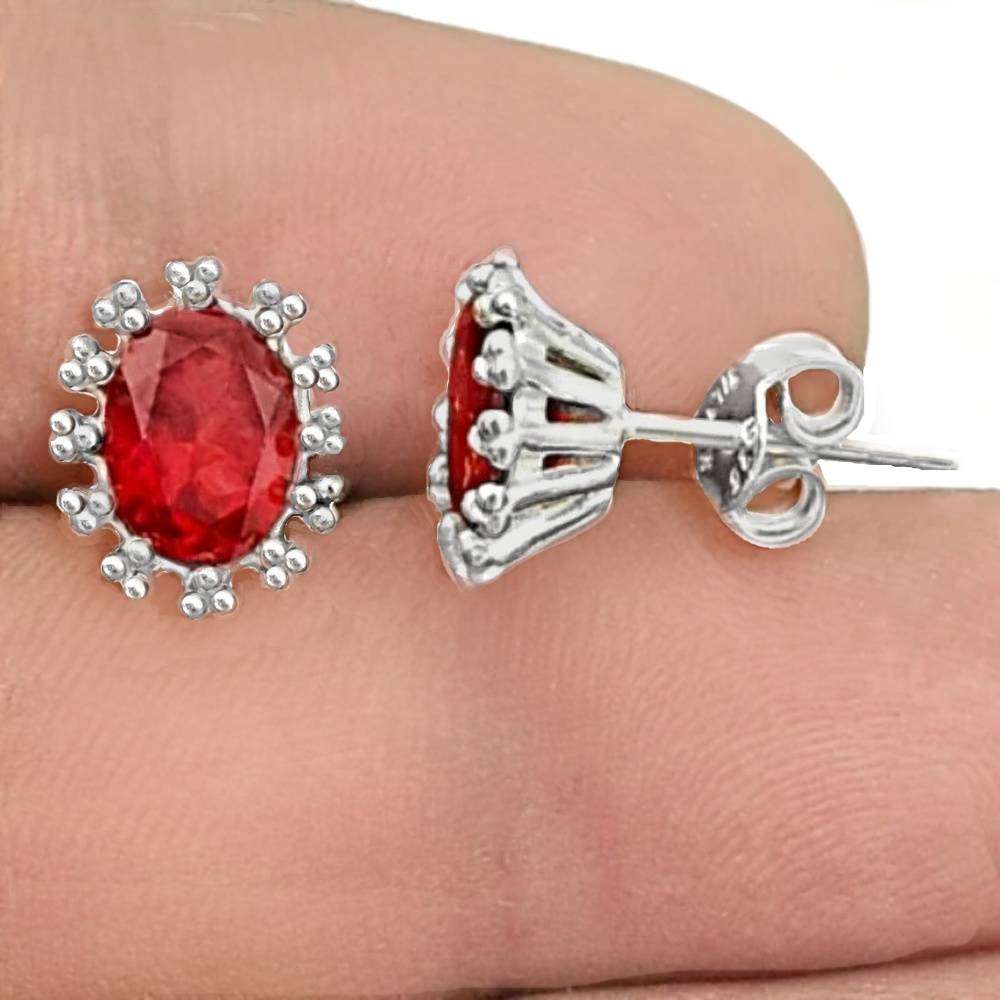 4.55 cts Natural Round Garnet Gemstones set it Solid .925 Sterling Silver Stud Dainty Earrings