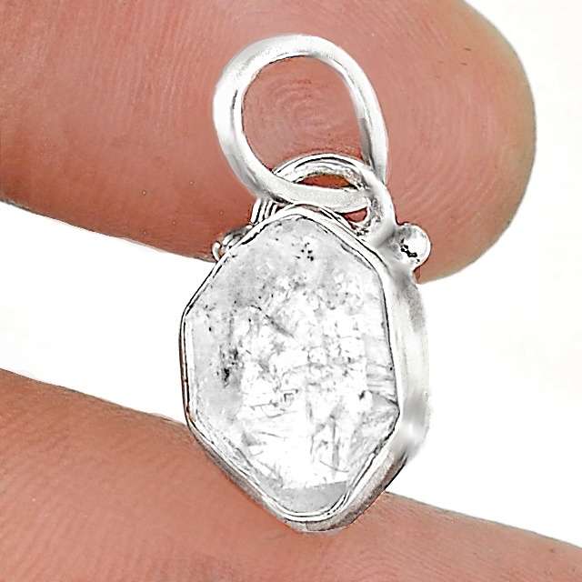 Natural Herkimer Diamond set in Solid .925 Sterling Silver Dainty Pendant
