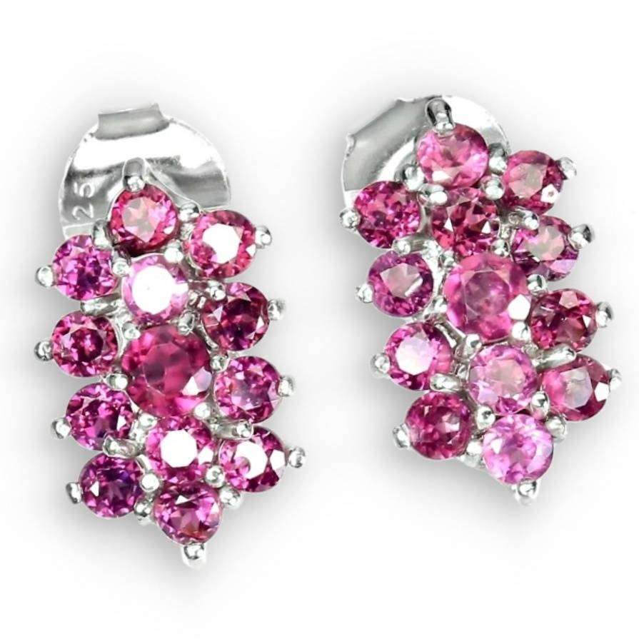 26 Natural Unheated Rhodolite Garnets in Solid .925 Sterling Silver 14K White Gold Stud Earrings