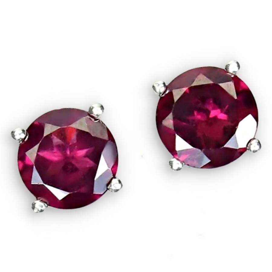 Special Price -Dainty 6mm Top Natural Round Rhodolite Garnet  in Solid .925 Sterling Silver Stud Ear