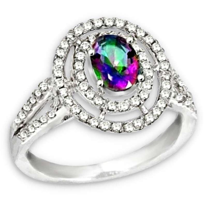 4.17 Cts Rainbow Topaz and White Topaz Ring set in Solid .925 Sterling Silver Size US 7/ O