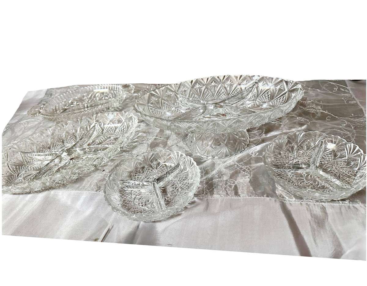 28 x 18 cm Elegant Crystal Cut Glass Segmented Snack Bowl- Practically new