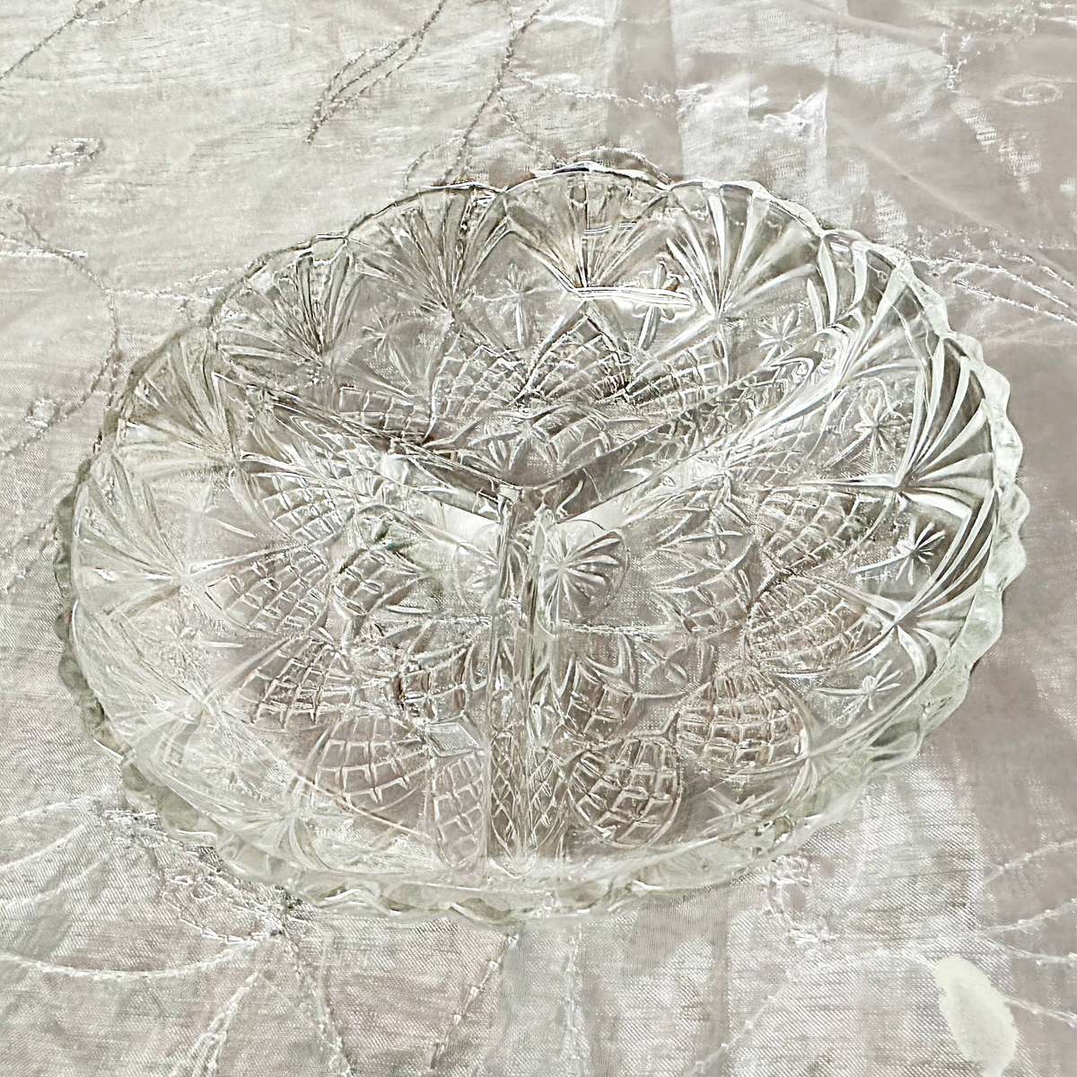 14 cm Round Crystal Cut Glass 3 Segments Snack Bowl- Practically new