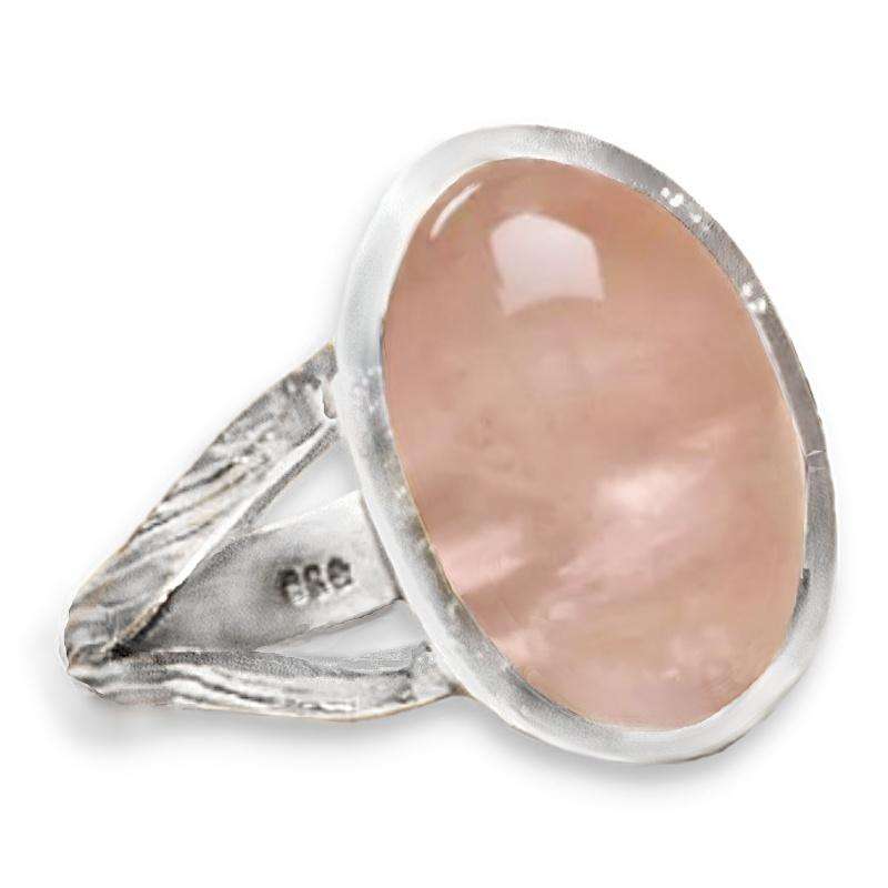 Natural Rose Quartz Oval Gemstone set in Solid .925 Sterling Silver Ring Size 7.5 / P