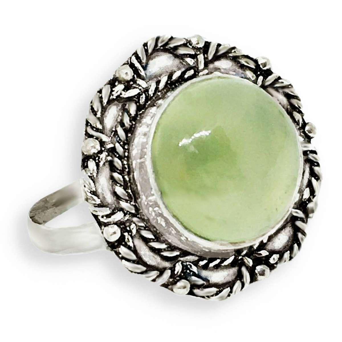 Natural Scottish Moss Prehnite Gemstone set in .925 Sterling Silver Plated Handmade Ring size US 7.5