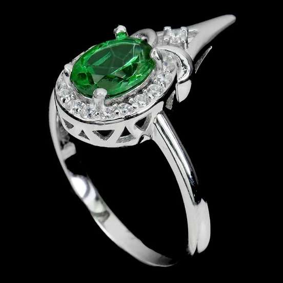 Exotic Natural Brazilian Green Topaz White CZ Solid .925 Sterling Silver 14k White Gold Ring Size 8