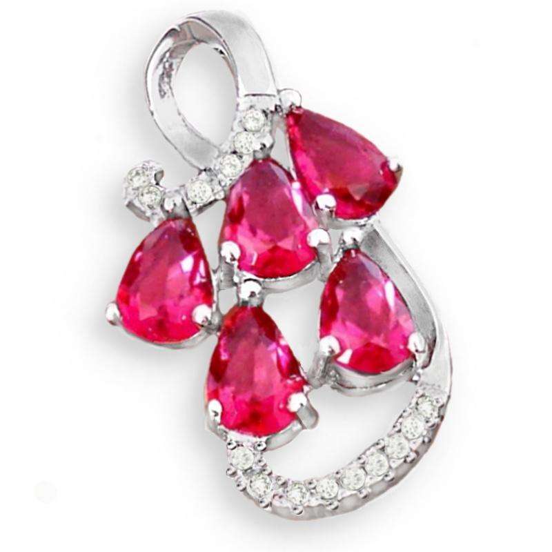 5.62 cts Pink Ruby Pear Shape and White Topaz Gemstones set in Solid .925 Sterling Silver Pendant