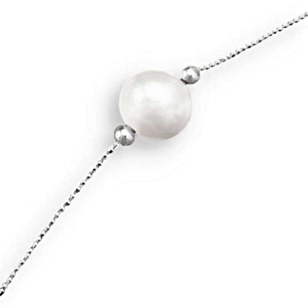 10 mm Natural White Pearl set in Solid. 925 Sterling Silver 14K White Gold Bracelet