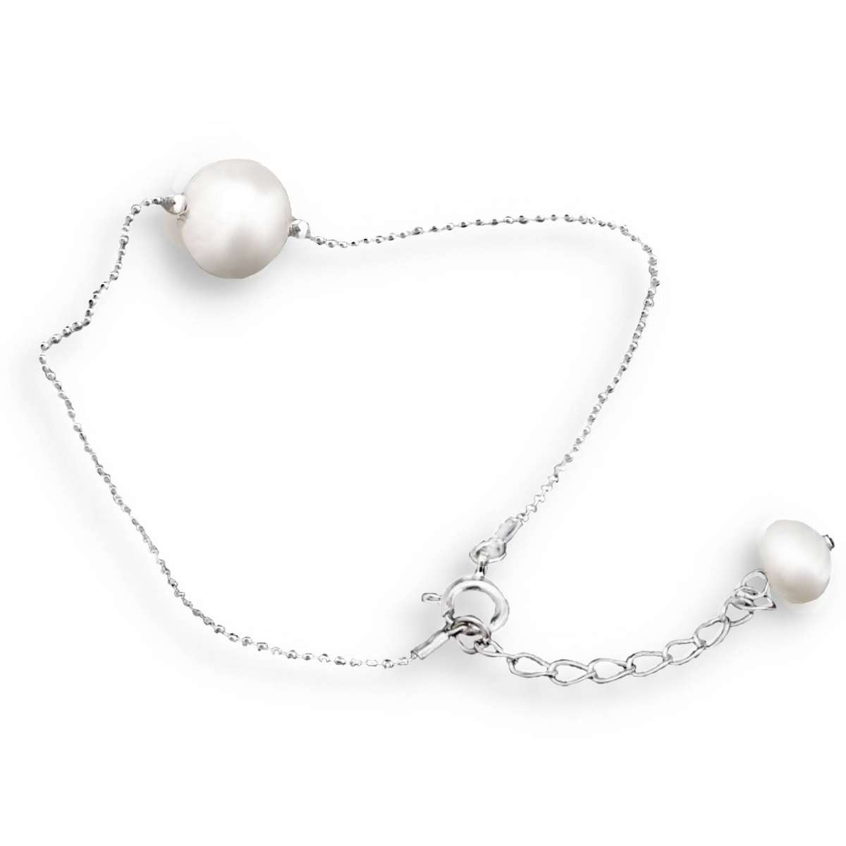 10 mm Natural White Pearl set in Solid. 925 Sterling Silver 14K White Gold Bracelet