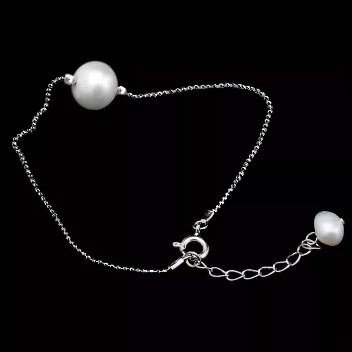 10 mm Natural White Pearl set in Solid. 925 Sterling Silver 14K White Gold Bracelet