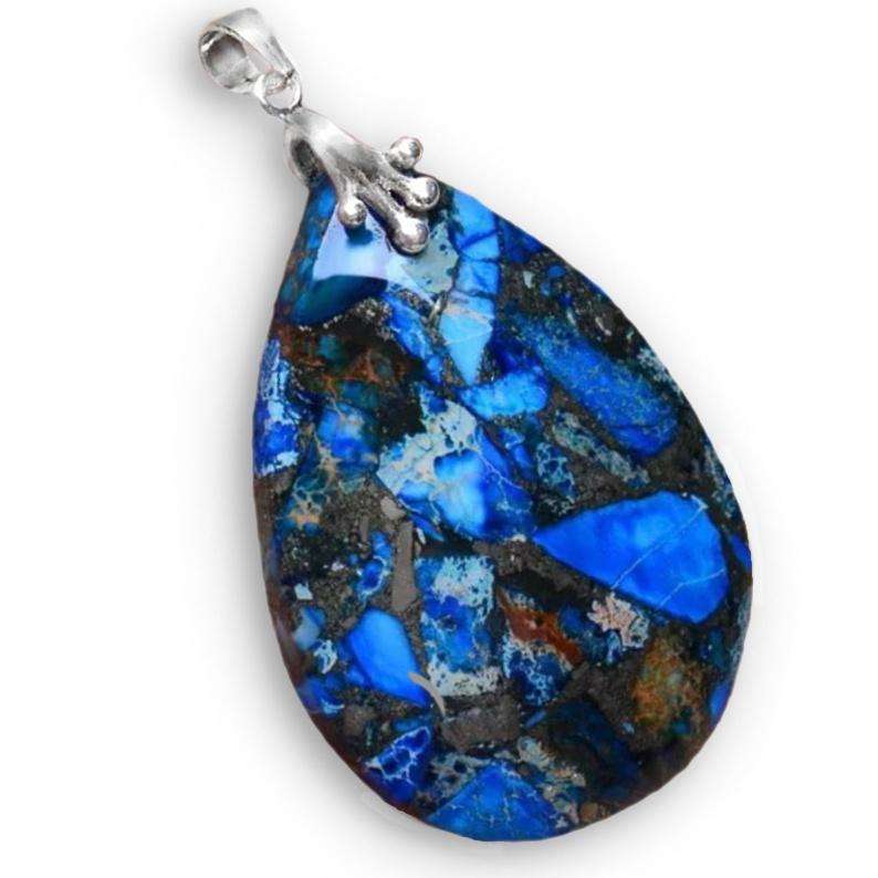 Natural Blue Copper Turquoise Pear Shape set with Solid .925 Sterling Silver Bale Pendant