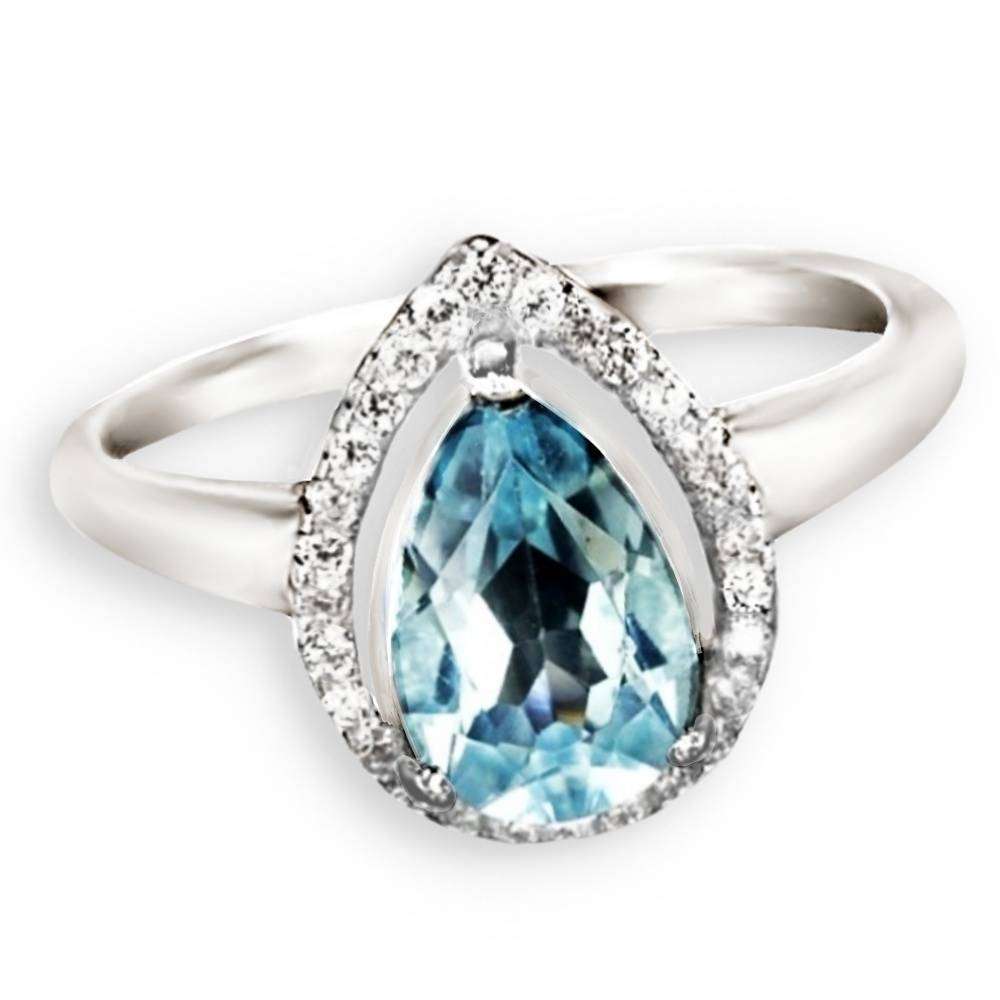Natural Sky Blue Topaz CZ in Solid .925 Sterling Silver 14K White Gold Ring Size 6.5 / N