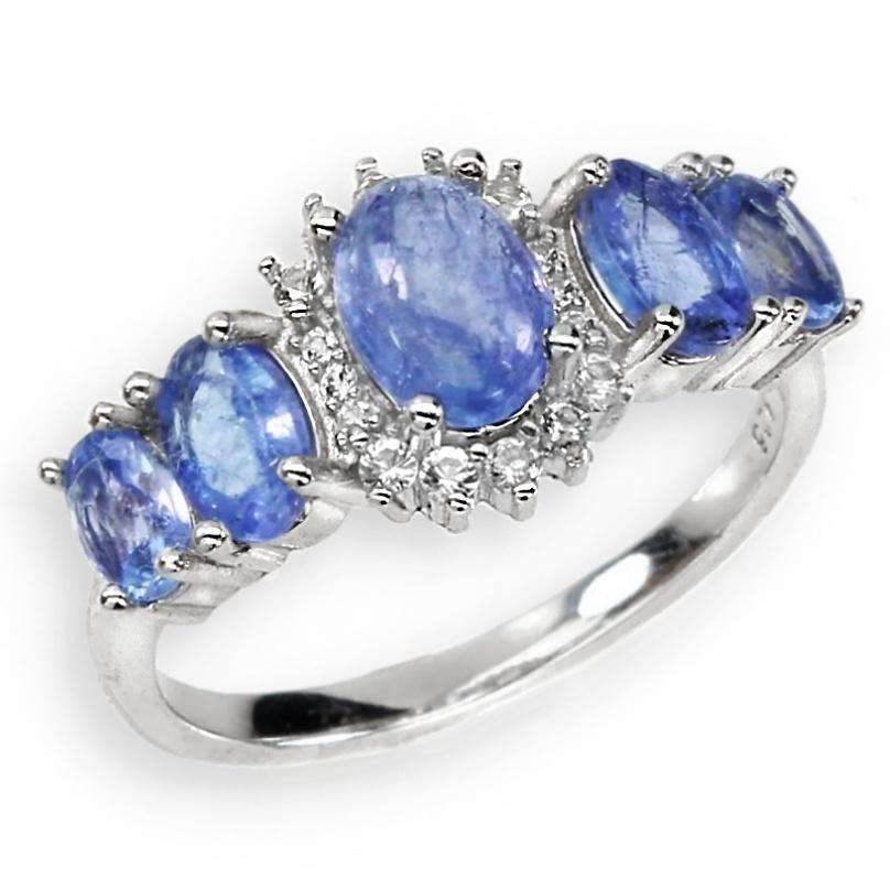 Natural Unheated Tanzanite and White Topaz set in Solid .925 Sterling Silver Ring Size US 7 or O