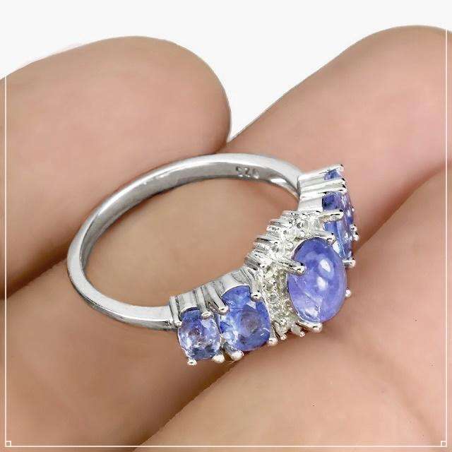 Natural Unheated Tanzanite and White Topaz set in Solid .925 Sterling Silver Ring Size US 7 or O