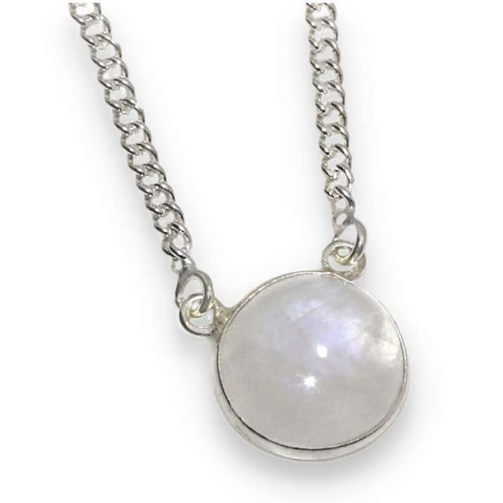 Natural Rainbow Moonstone Round Gemstone .925 Sterling Silver Plated Handmade Necklace