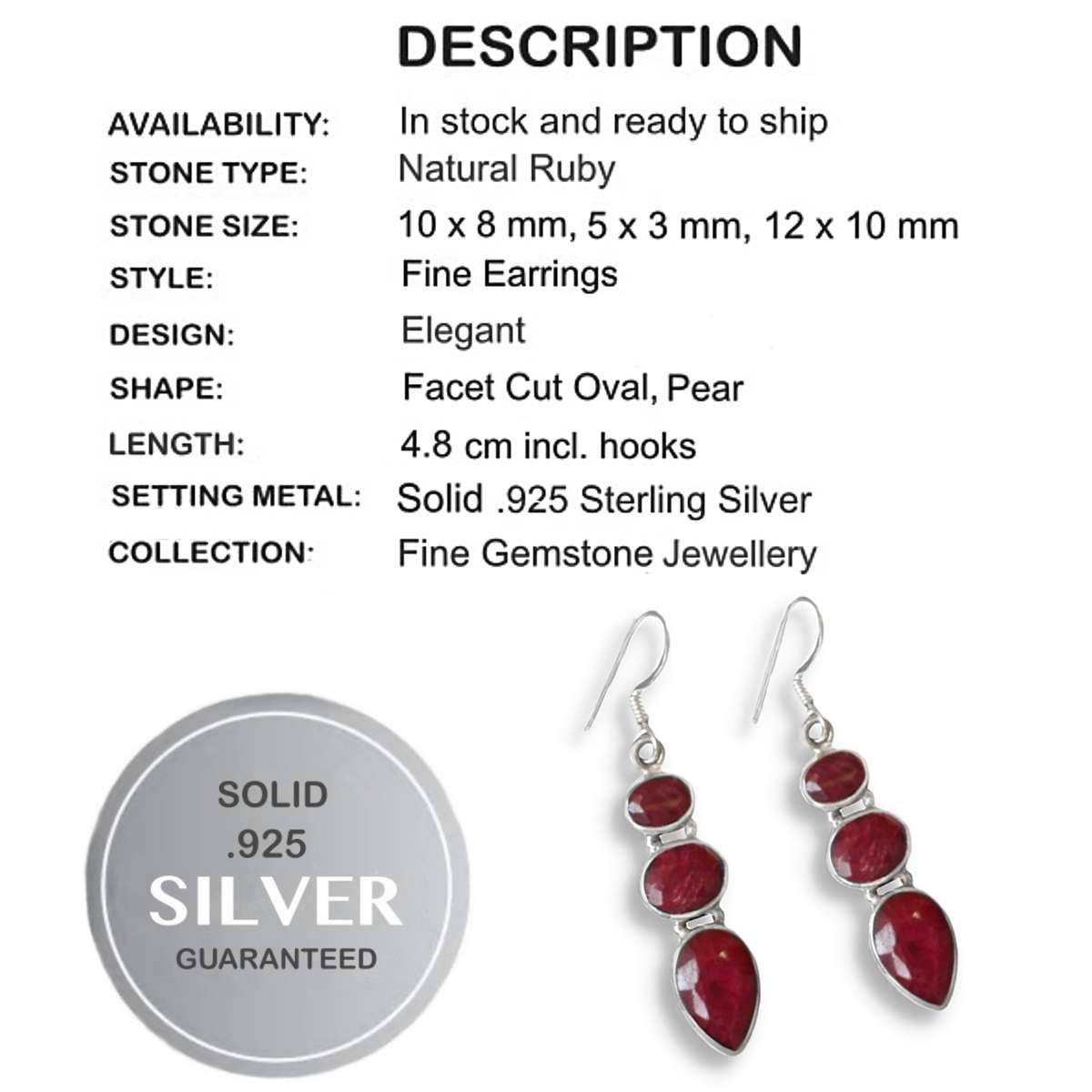 Handmade Cherry Ruby Gemstone Set in Solid .925 Sterling Silver Earrings