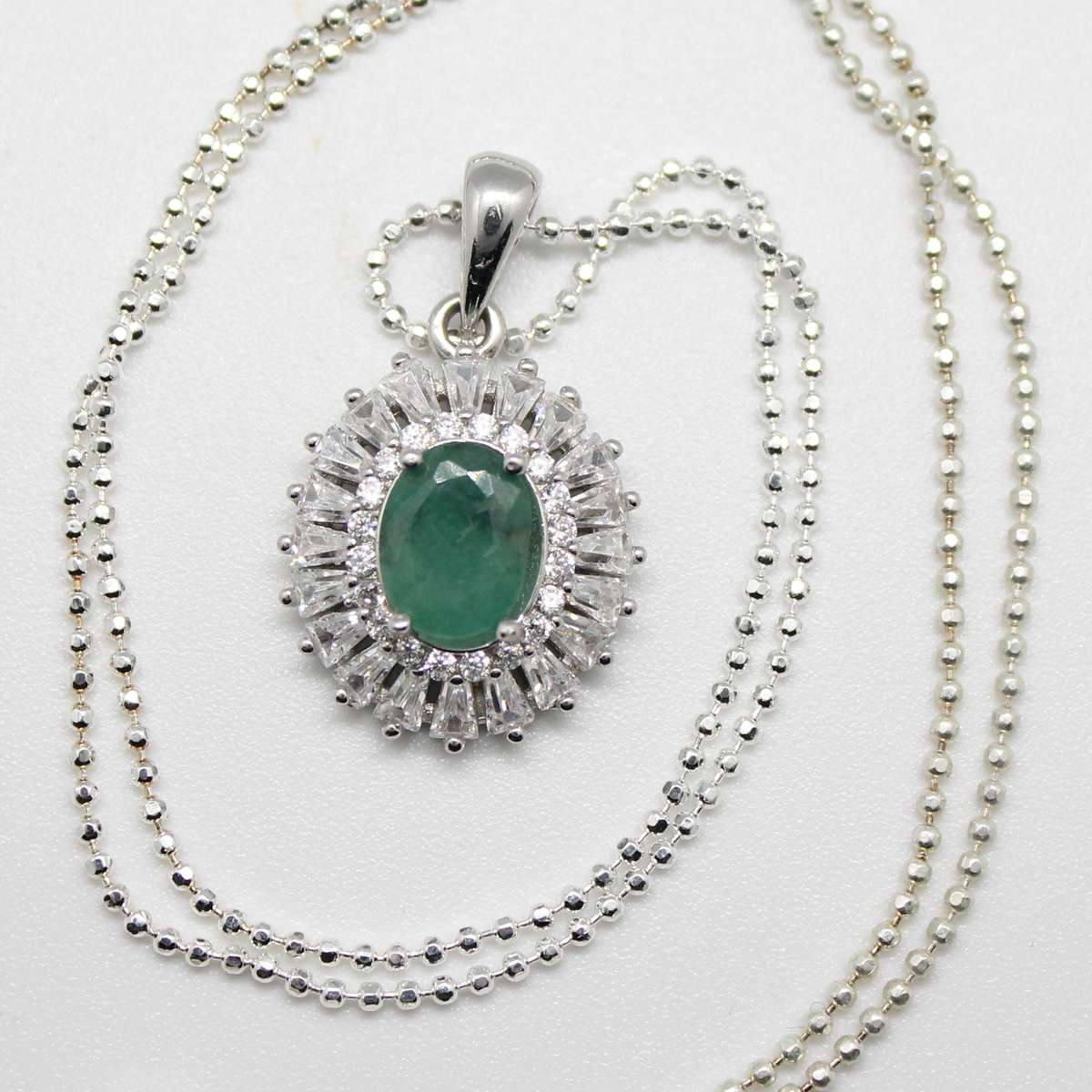 Breathtaking AAA Natural Zambian Emerald, White CZ Solid .925 Sterling Silver Pendant