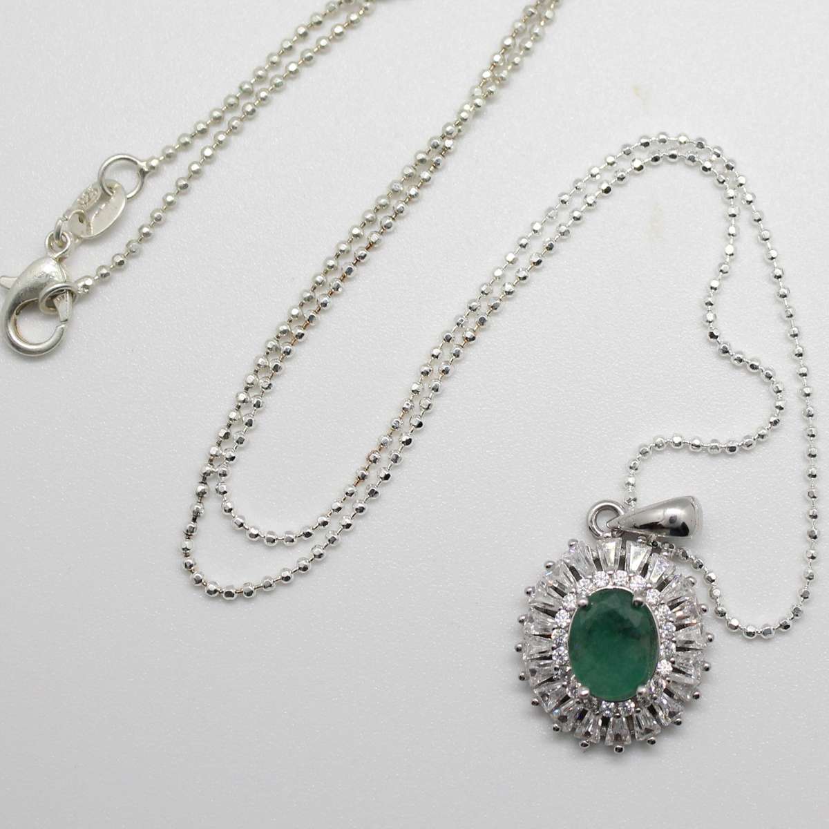 Breathtaking AAA Natural Zambian Emerald, White CZ Solid .925 Sterling Silver Pendant