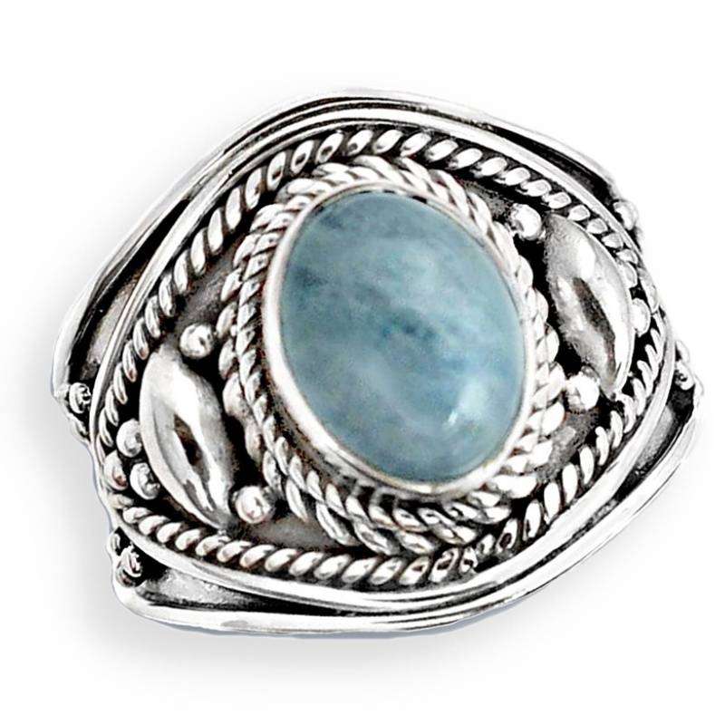 Natural Brazilian Aquamarine Oval Gemstone Solid .925 Sterling Silver Ring Size US 7 / O