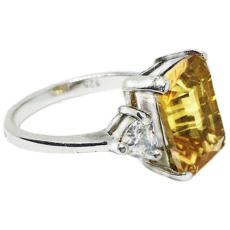 Genuine Madeira  Cognac Citrine, White Cubic Zirconia set in Solid .925 Silver Ring Size US 6/ M