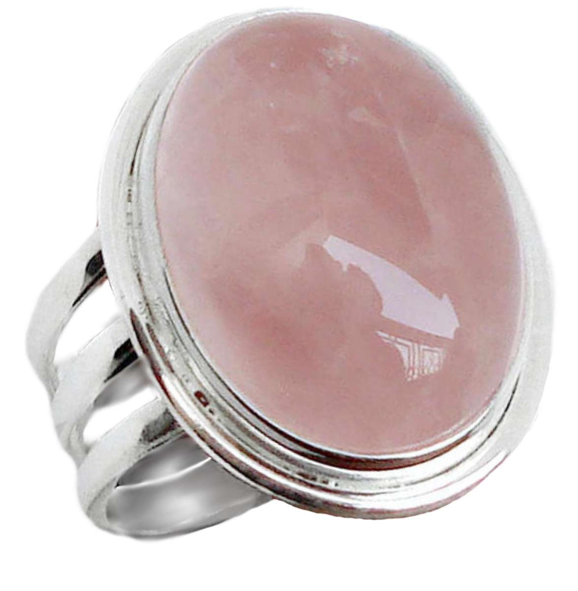 Natural Rose Quartz Oval Gemstone set in Solid .925 Sterling Silver Ring Size US 7.5 /P