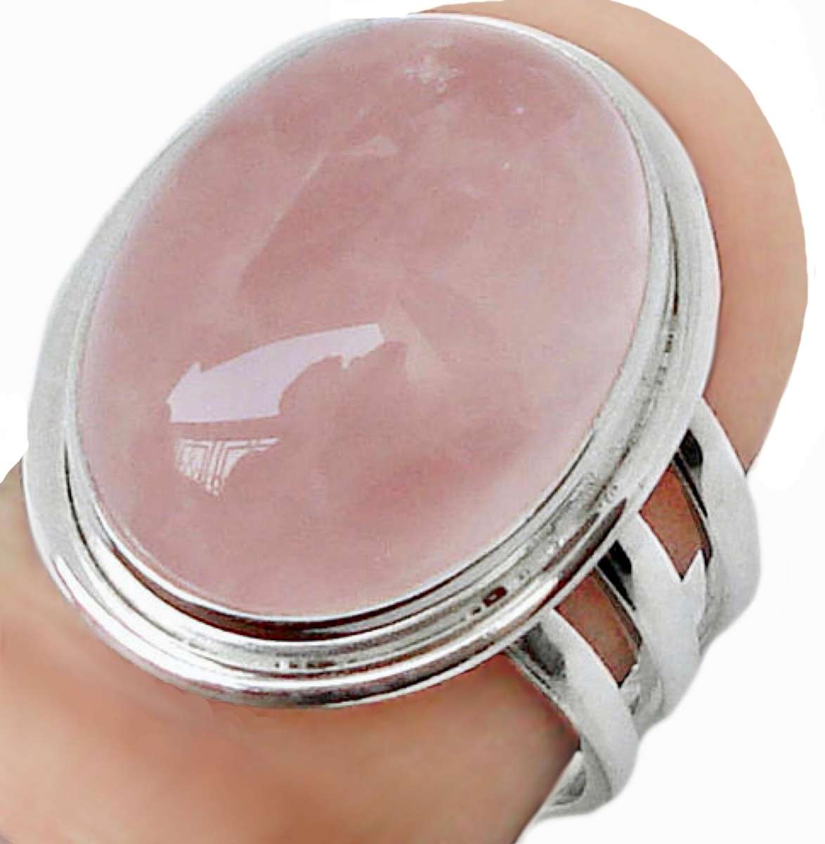 Natural Rose Quartz Oval Gemstone set in Solid .925 Sterling Silver Ring Size US 7.5 /P
