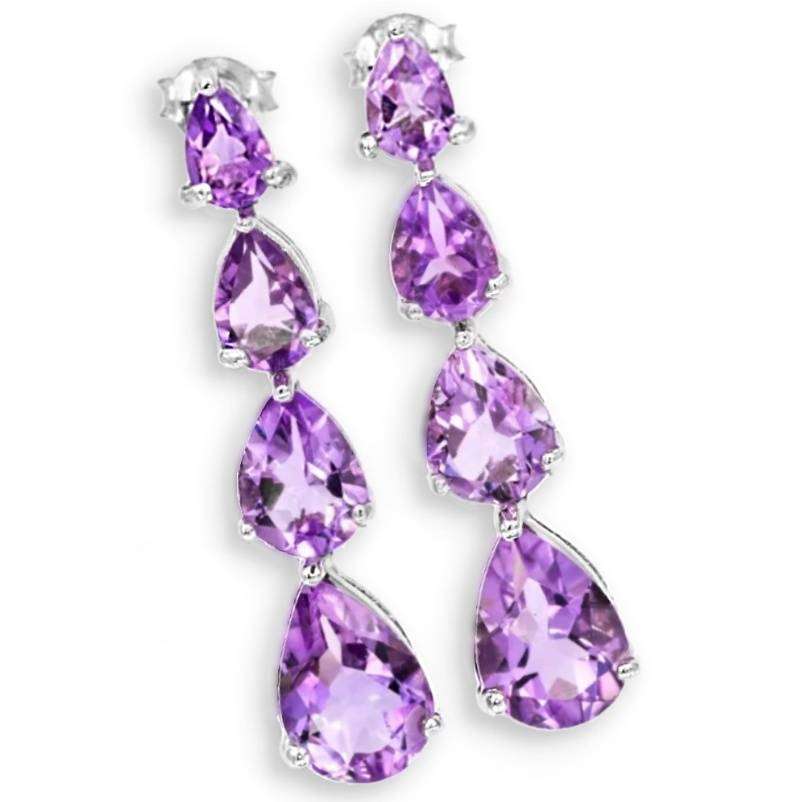 Natural Unheated Brazilian Purple Amethyst Pears set in Solid.925 Sterling Silver 14K W/Gold Earring