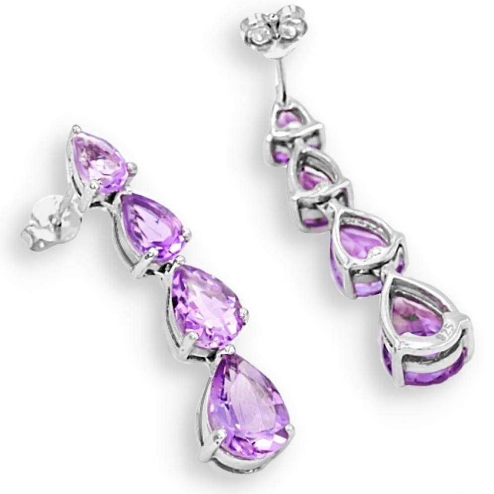 Natural Unheated Brazilian Purple Amethyst Pears set in Solid.925 Sterling Silver 14K W/Gold Earring