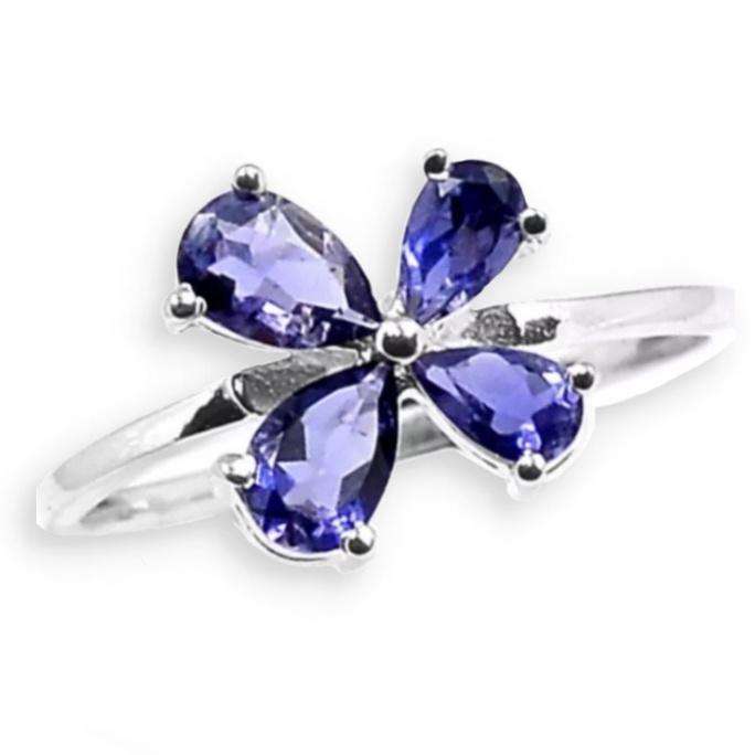 Natural Violet Blue Iolite Gemstone set in Solid .925  Sterling Silver Ring Size US 10 or T