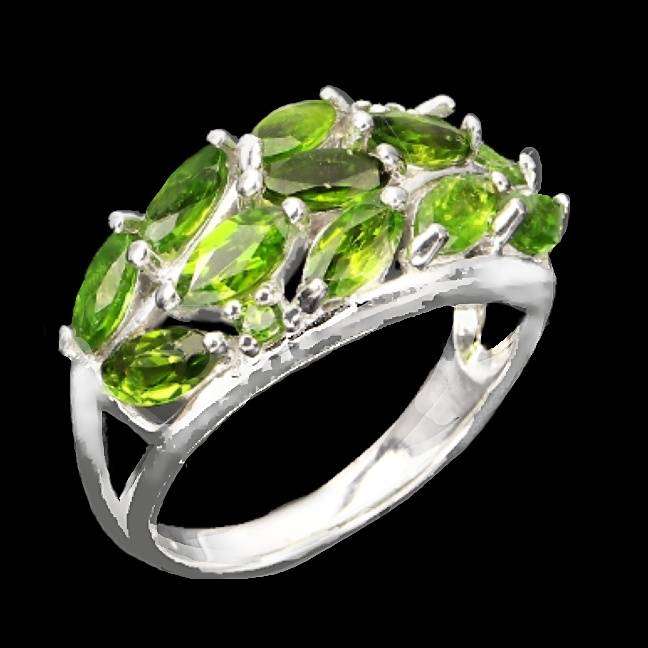 Natural Chrome Diopside Mixed Shape Gemstones Solid .925 Sterling Silver 14K White Gold Sz 8.5
