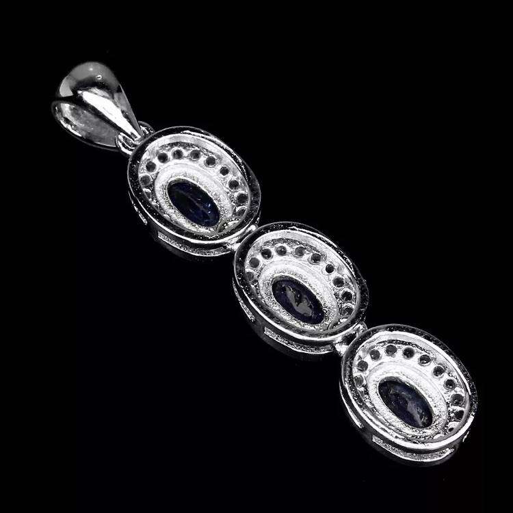 3 Natural Unheated Tanzanite Ovals and White CZ set in Solid .925 Silver & White Gold Necklace