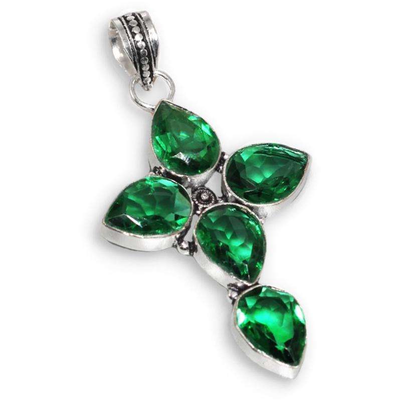 Antique Style Emerald Quartz Pear Shape Gemstone  set in 925 Sterling Silver Plated Handmade Pendant