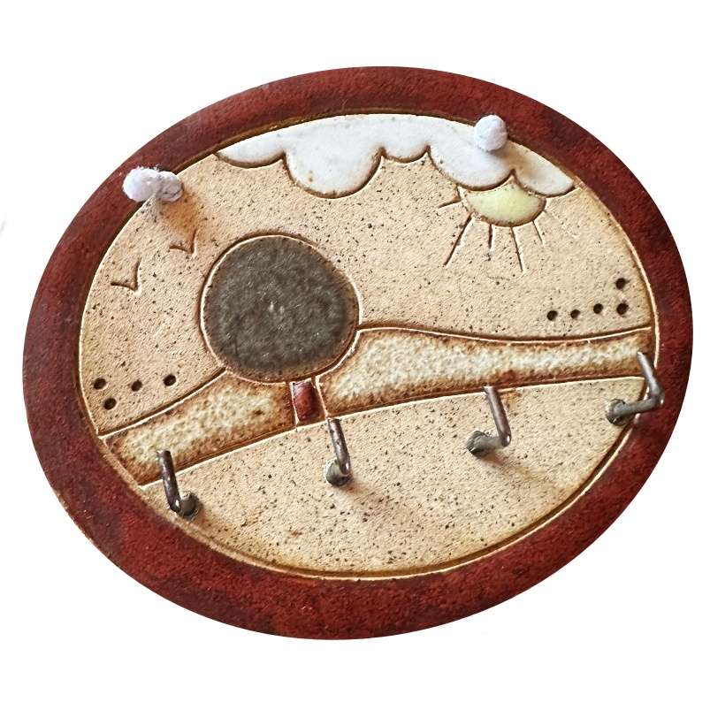 Sweet Rustic Glazed Pottery Key Holder Wall Hanging in Natural Tones For Home