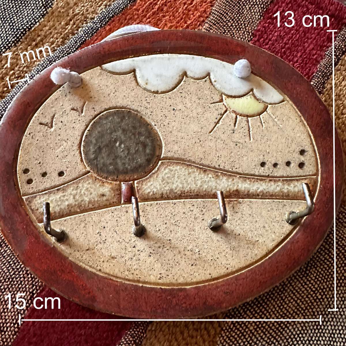 Sweet Rustic Glazed Pottery Key Holder Wall Hanging in Natural Tones For Home