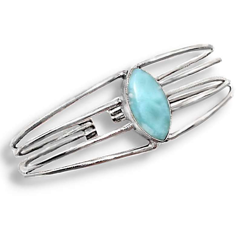 Natural Larimar Marquise Shape Gemstone set in .925 Sterling Silver Plated Handmade Cuff Bangle