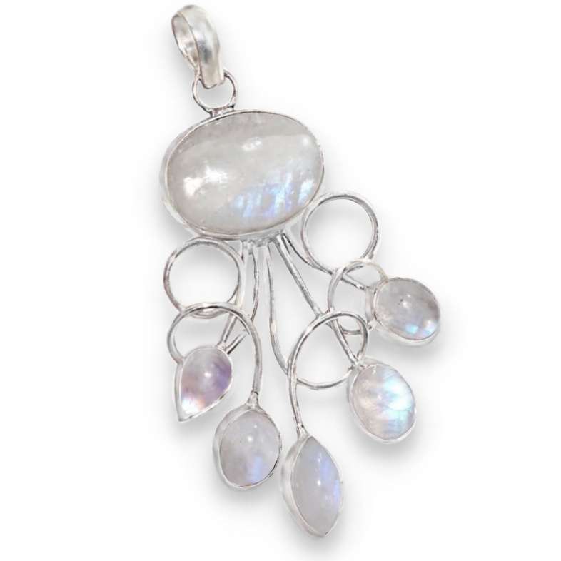 Natural Rainbow Moonstone Mixed Shapes  .925 Sterling Silver Plated  Handmade Pendant