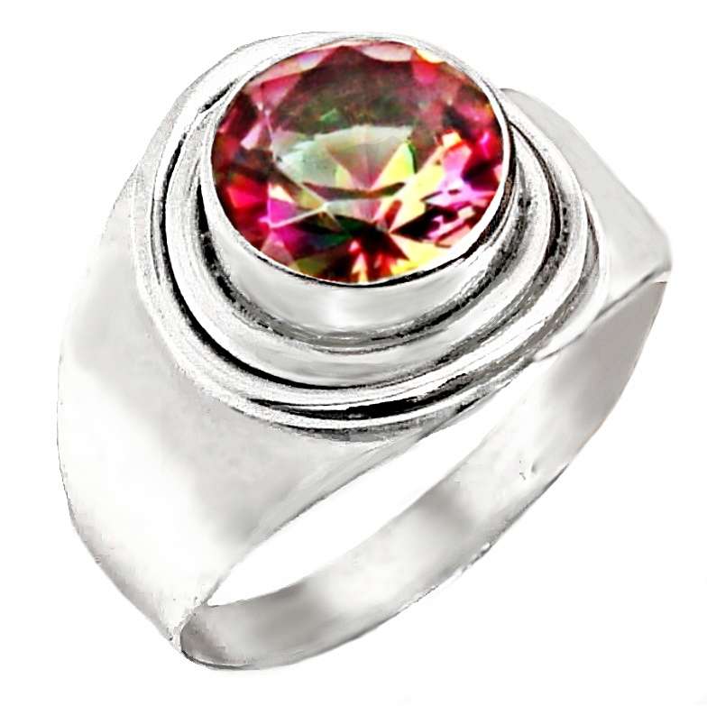 4.19 Cts Multicolour Rainbow Topaz set in Solid .925 Sterling Silver Ring Size US 8 / Q